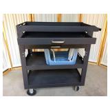 Heavy Duty Black Metal Storage Cart Multiple Drawers and 3 Storage Shelves - Wheeled - Needs Shelves to Be Screwed Back Into Place - Step Stool Not Included