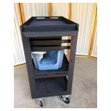 Heavy Duty Black Metal Storage Cart Multiple Drawers and 3 Storage Shelves - Wheeled - Needs Shelves to Be Screwed Back Into Place - Step Stool Not Included