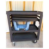 Heavy Duty Black Metal Storage Cart Multiple Drawers and 3 Storage Shelves - Wheeled - Needs Shelves to Be Screwed Back Into Place - Step Stool Not Included