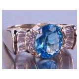 5ct Blue Topaz and Diamond Ring - 14k **NO RESERVE**