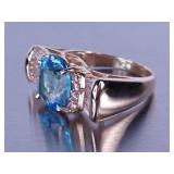5ct Blue Topaz and Diamond Ring - 14k **NO RESERVE**