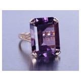 15ct Natural Amethyst Ring - 14k