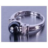 Black Pearl and Diamond Ring in White Gold