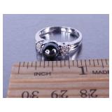 Black Pearl and Diamond Ring in White Gold