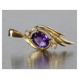 Amethyst and Diamond Pendant -14k