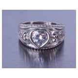 Ladies White Sapphire Heart Ring