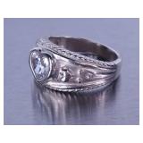 Ladies White Sapphire Heart Ring
