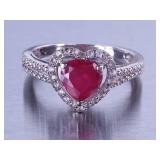 Ladies Ruby Heart Ring
