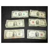 $2 Bills- Series 1953, 1976, 1953, 1928, $1 Bills- Both 1957