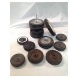 Box of Small Antique Wheels - Power cords, Some ends cut off, 2 Step Stools,