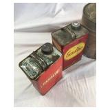 Old Metal gas cans, metal mop bucket, 3 oil cans and  service light