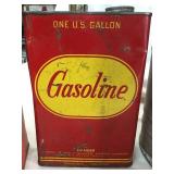 Old Metal gas cans, metal mop bucket, 3 oil cans and  service light