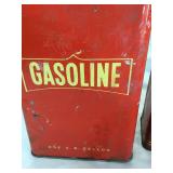 Old Metal gas cans, metal mop bucket, 3 oil cans and  service light