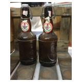 Metal mop bucket, wooden baskets, two metal pails, 2 wooden crates and 2 old bottles Germany beer.