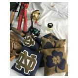 Large camping stove fishing poles, reels  baseball glove  ND bean bags game