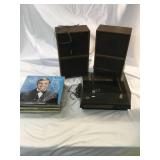 Record player, speakers and 23 records