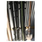 Plastic Fence Posts, Small Spade, and Lawn Ornaments