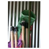 Plastic Fence Posts, Small Spade, and Lawn Ornaments