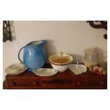 Royal Winton/England Large Blue Pitcher, Stetson 22 Kt Gold Rim Bowl, Other Vintage Dishes