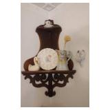 Wood Corner Shelf (30"), Egg Plate, Fancy Pitcher, Holy Water Font