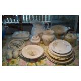 Vintage Plates, Dresden Pitcher, Covered Casserole (England), Vase, Napkin Rings, Veg Bowls