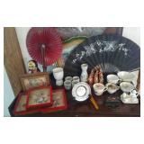 Asian & Other Decor/Collectibles: Fans, Tea Cups Figurines, Pictures, Nesting Doll