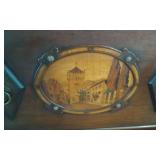 Vintage Wood Inlay Secretary Desk With Key & Matching Bench