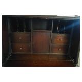 Vintage Wood Inlay Secretary Desk With Key & Matching Bench