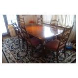 Large Dining Room Table Set: Includes Table (71x41x30), Leaf (18"), Table Pads & 6-Chairs
