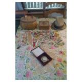 Lot Of Assorted Watches & Jewelry, Jewelry Boxes, Fancy Hand Bag, Old Hat, Misc