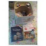 Vintage Sewing Box With Notions, Pin Cushions, Thimbles & Thimble Collector Book