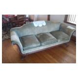Vintage Sofa 80" Pale Green Crushed Velvet With Wood Trim & Legs