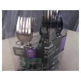 New 20 Piece Silverware Set with Chrome Caddy New 20 Piece Silverware Set with Chrome Caddy