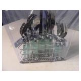 New 20 Piece Silverware Set with Chrome Caddy New 20 Piece Silverware Set with Chrome Caddy