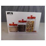 New 3 Piece Glass Canister Set with Red Lids New 3 Piece Glass Canister Set with Red Lids