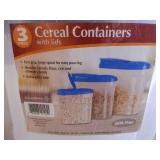 3 New Cereal Containers with Lids 3 New Cereal Containers with Lids