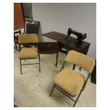 VINTAGE SEWING MACHINE AND FOLDING CHAIRS VINTAGE SEWING MACHINE AND FOLDING CHAIRS