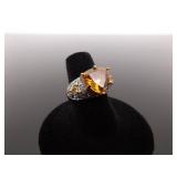 .925 Sterling Silver Citrine Crystal Vermeil Ring Size 7