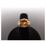 .925 Sterling Silver Citrine Crystal Vermeil Ring Size 7