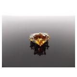 .925 Sterling Silver Citrine Crystal Vermeil Ring Size 7