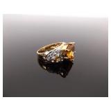 .925 Sterling Silver Citrine Crystal Vermeil Ring Size 7