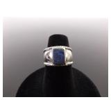 .925 Sterling Silver Inlayed Lapis Ring Size 6