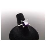 .925 Sterling Silver Amethyst Crystal Ring Size 8