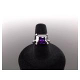 .925 Sterling Silver Amethyst Crystal Ring Size 8
