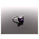 .925 Sterling Silver Amethyst Crystal Ring Size 8
