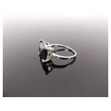 .925 Sterling Silver Amethyst Crystal Ring Size 8