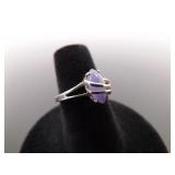 .925 Sterling Silver Amethyst Cabochon Ring Size 5.75
