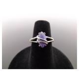 .925 Sterling Silver Amethyst Cabochon Ring Size 5.75
