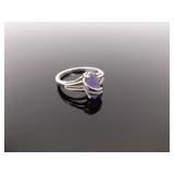 .925 Sterling Silver Amethyst Cabochon Ring Size 5.75