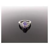 .925 Sterling Silver Amethyst Cabochon Ring Size 5.75